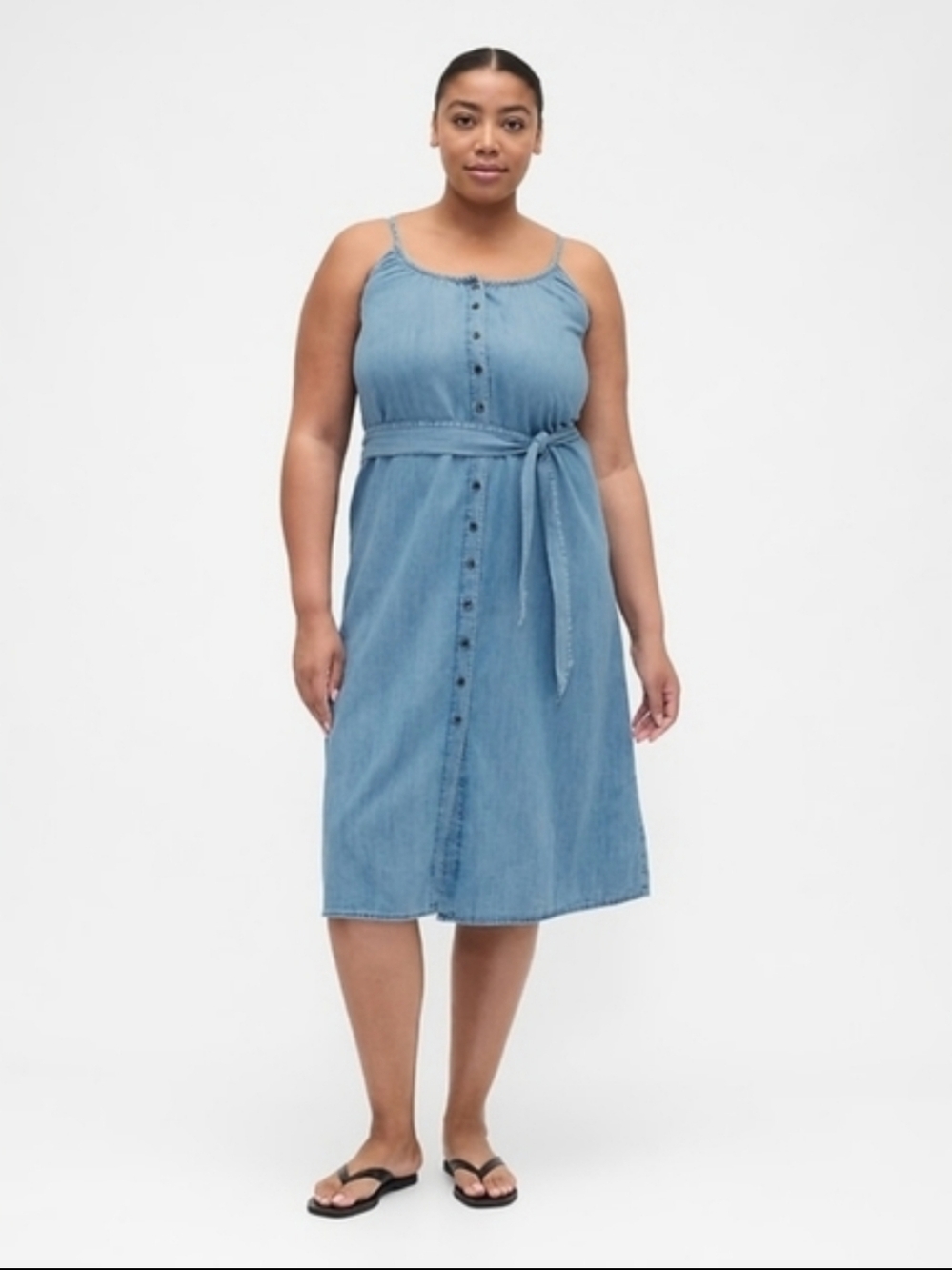 NWT Gap Belted Denim Midi Dress Medium Indigo - Picture 4 of 7